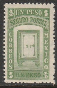 MEXICO G3, $1PESO INSURED LETTER. UNUSED, NO GUM. F-VF.