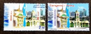 Bosnia Qatar Joint Issue Sarajevo Doha 2005 Mosque Clock Tower (stamp pair) MNH