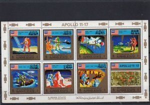 AJMAN 1973 SPACE RESEARCH/APOLLO XI-XVII SHEET OF 8 STAMPS PERF. MNH