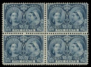 CANADA #54, 5¢ Jubilee, Block of 4, og, NH, gum skip, F/VF, Scott $680.00