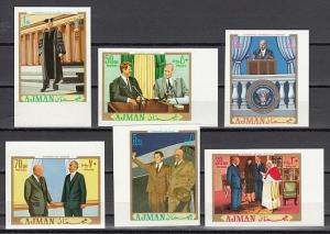 Ajman, Mi cat. 622-627 B. Presidents Eisenhower and Kennedy, IMPERF issue. ^