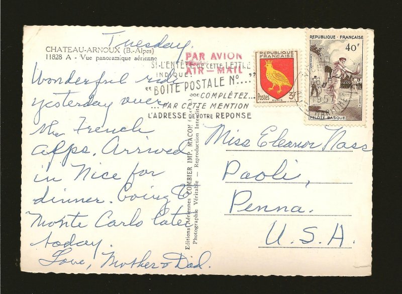 France 738 & 802 on PM 1957 Airmail Cover to USA Postcard Used