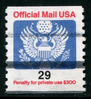 O145 US 25c Official stamp coil, used