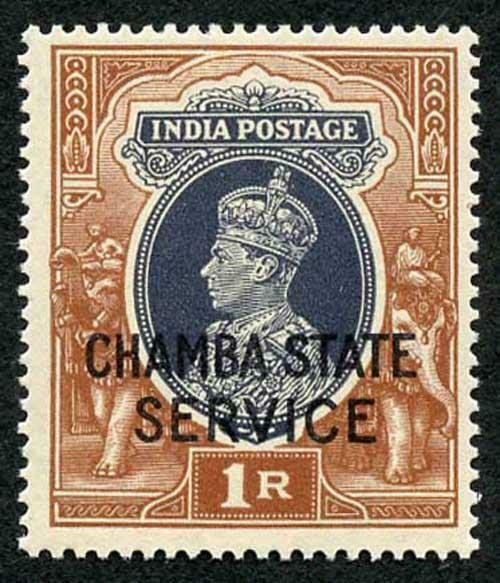 ICS CHAMBA SGO68 1940 1r grey and red-brown CHAMBA STATE SERVICE U/M