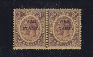 Jamaica Sc #MR6b (1916) 3d King George V Pair TAMP Overprint Error Mint VF H