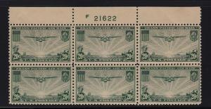 1937 Sc C21 AIRMAIL plate block MNH  XF CV $160