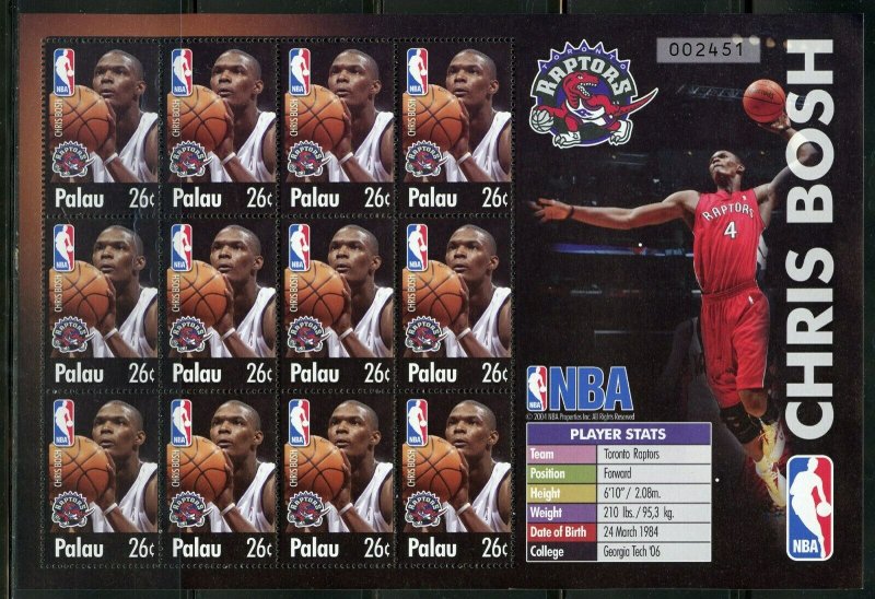 PALAU CHRIS BOSH  BASKETBALL  SHEET  OF TWELVE  MINT NH 