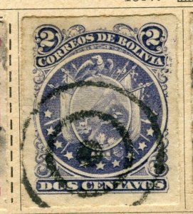 BOLIVIA; 1887 early classic Arms issue fine used 2c. value