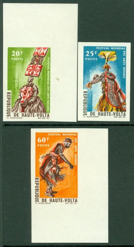 EDW1949SELL : BURKINA FASO 1966 Scott #162-64 Costumes. Cplt set Imperf. VF, MNH