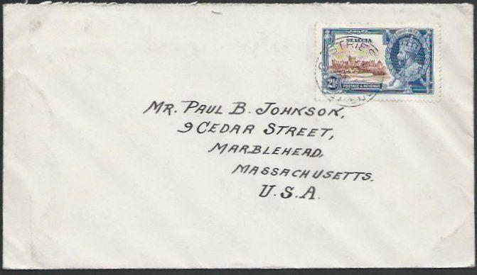 ST LUCIA 1935 cover to USA, Jubilee 2½d, Castries cds......................53114