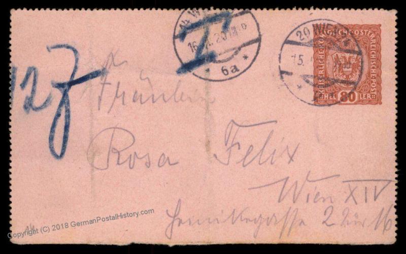 Austria 1920 Rohrpost Pneumatic Cover Kartenbrief FRONT 90184