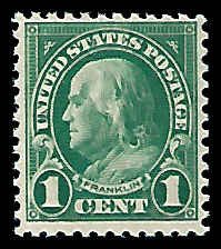 PCBstamps   US # 552 1c Franklin, deep green, MH, (2)