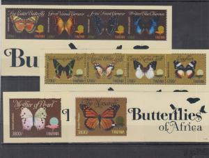 TANZANIA 4 SHEETS BUTTERFLIES OF AFRICA INSECTS