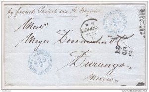 G) 1877 FRANCE, CIRCULATED BY LONDON TO DURANGO MEXICO, MARITIME MAIL, MERCHANTS