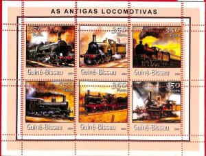 A0777 -  GUINEA-BISSAU - ERROR   MISSPERF SHEET - TRANSPORT Steam Trains 2001