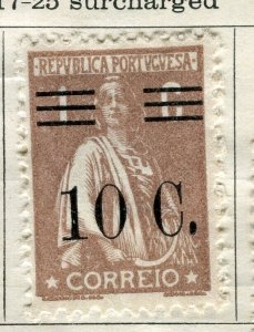 PORTUGAL; 1928 early Ceres surcharged issue Mint hinged 10c. value