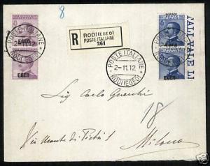 a0697 EGEO - RHODES: Postal History - Variety of Overprint on ENVELOPE!-
