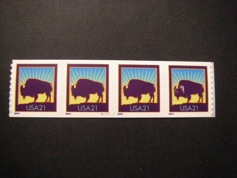 Scott 3475, 21 cent Bison, PNC4 #V1111, Valley/Peak, MNH Coil Beauty