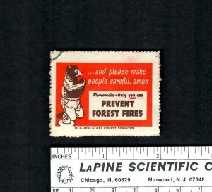 US17d  RARE US Poster Stamp Smokey The Bear Kneeling  and Praying  Careful Amen