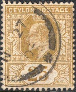 CEYLON-1903 25c Bistre Sg 272 FINE USED V50133