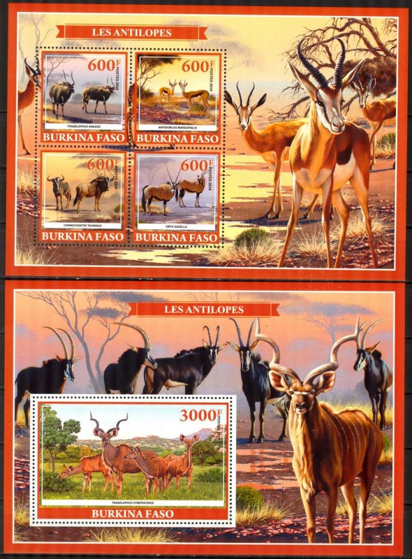 Burkina Faso 2019 Animals Antelopes Sheet + S/S MNH