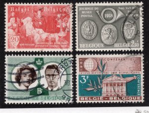 Belgium 1955-61 Group of 4 Commemoratives, Scott 485, 515, 560, 570 used