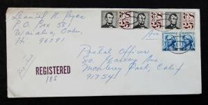 US Stamp Sc #C59 Strip of 3 + 1233 Pair on Registered Cover from Hawaii May 1969