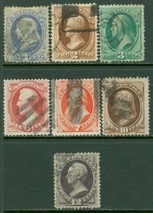 EDW1949SELL : USA 1870-71 Scott #145-51 F-VF, Used. Light cancels. Catalog $416.