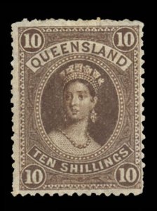 Queensland #77 Cat$275, 1882 10sh brown, thin paper, hinged