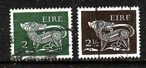 Ireland-Sc#293-4-used 2p dark green & 2&1/2p sepia-Dog-Animals-1971-75-