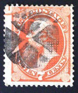 Scott #138 - F/VF - 7c Vermilion - Stanton - H-Grill - Used - 1870