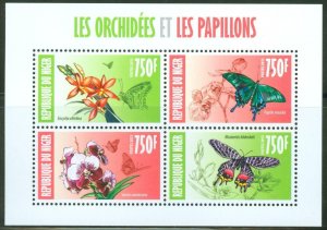 NIGER 2013 ORCHIDS & BUTTERFLIES  SHEET OF FOUR MINT NH