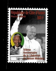 Ivory Coast 2000 - Nelson Mandela, 10 Years Free - Individual - Scott 1089 - MNH