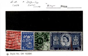 Great Britain, Postage Stamp, #313-316 Used, 1953 Queen Elizabeth (AW)