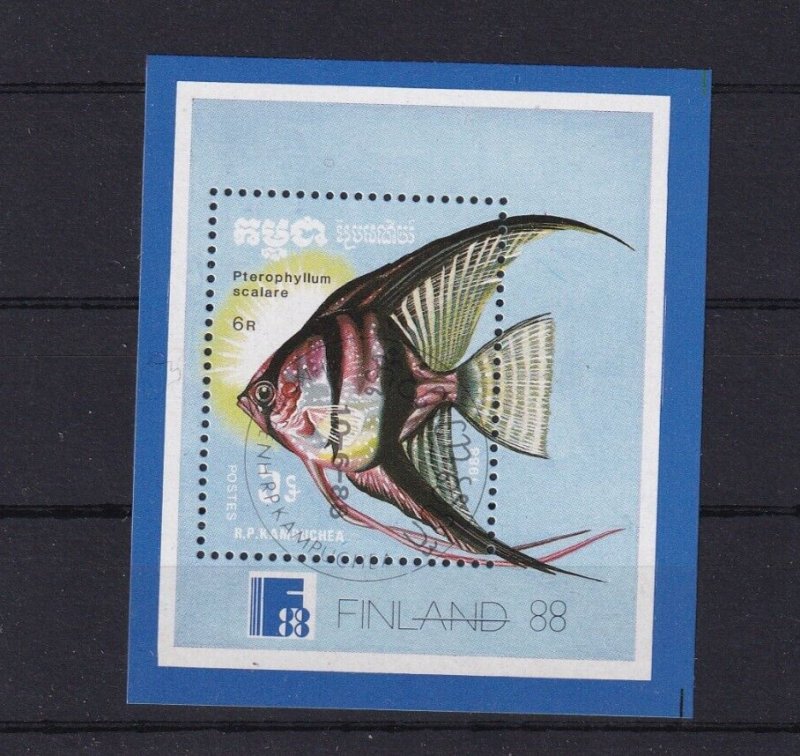 SA15d Cambodia 1988 Finland '88 - Fish used minisheet