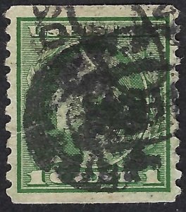 United States #490 1¢ George Washington. Green. Coil. Perf. 10 vert. Used.