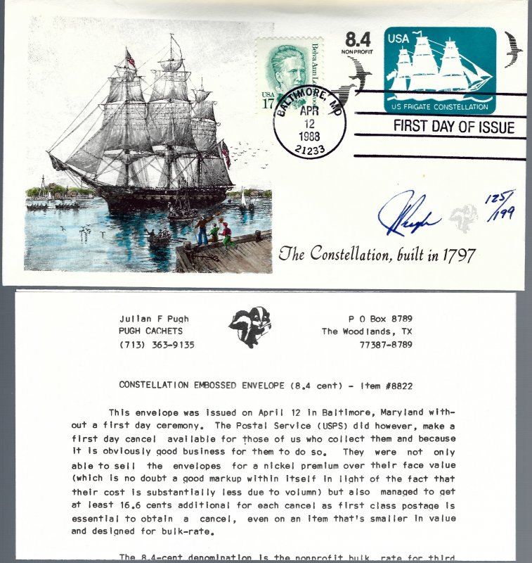 Regal Pugh Designed/Painted Constellation Embossed FDC...125th of 199 Created!