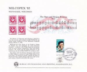 BEP Souvenir Card B76 MILCOPEX '85 #880 Sousa Blk/4 Stars Stripes VC Cancel