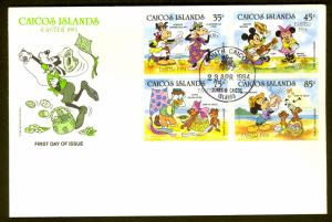 CAICOS ISLANDS 1984 DISNEY EASTER Set Sc 42-45 Cachet FDC