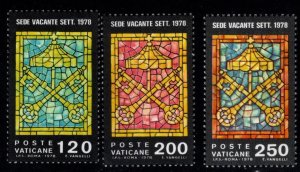 VATICAN Scott 638-640 MNH** Sede Vacante set  Keys of Saint Peters stained glass