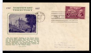 US 795 1937 3c Ordinance of 1787/Northwest Territory on an addressed FDC with a Grandy cachet