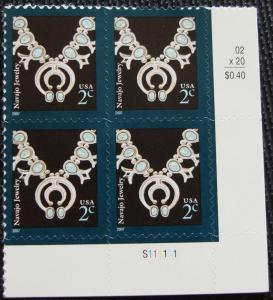 US #3753 MNH Plate Block of 4, Navajo Necklace, SCV $.50 