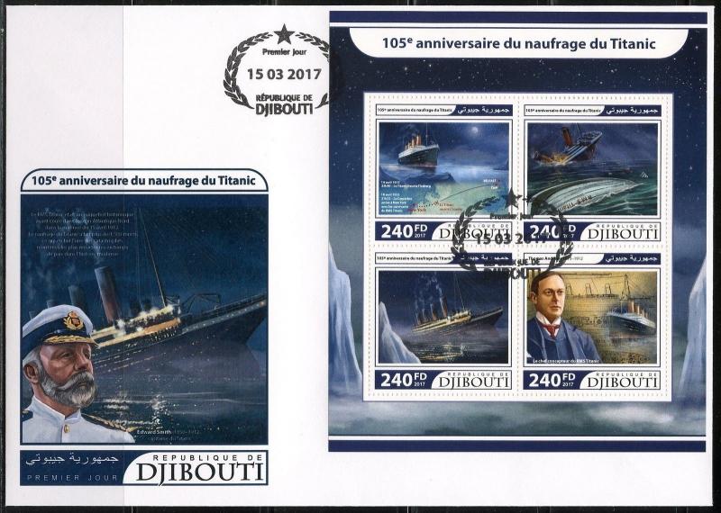 DJIBOUTI 2017 105th ANNIVERSARY OF THE TITANIC SINKING SHEET FDC