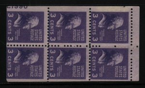 1938 Sc 807a MNH booklet pane 35% plate number 21998 Durland CV $26