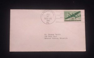 D)1941, U.S.A, FIRST DAY COVER, ISSUE, AVIATION, AIR MAIL STAMP 20 cent, FDC