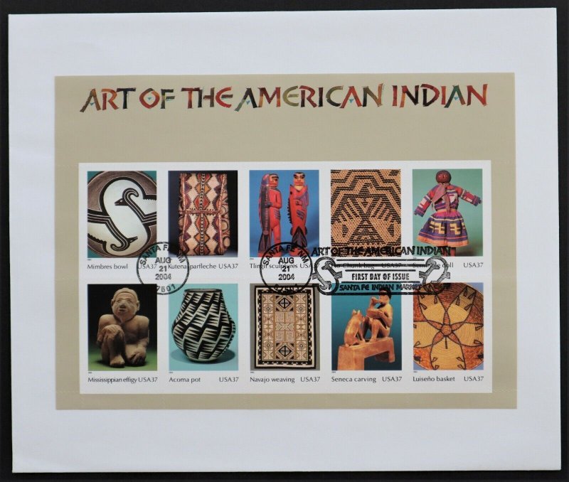 U.S. Used #3873 37c American Indian Art. Complete Sheet of 10. First Day Cover.