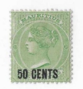 Mauritius Sc #57 50 cents on 1sh green unused with partial gum  centered VF