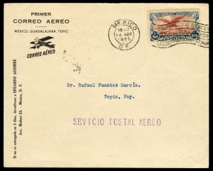 Mexico, 1925 (14 Apr) first flight cover from Mexico City to Tepic, specially...