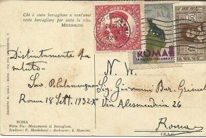 Garibaldi - Commemorative Erinnofilo (red) on postcard traveled to Rome