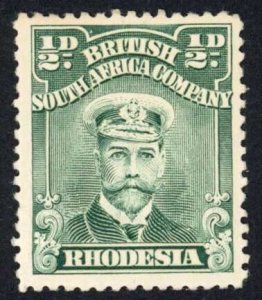 Rhodesia 1913-19 SG.187 1/2d dull deep green P14 Admiral VFM cat 11 pounds